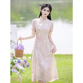 LSB3953 淡粉色旗袍2025新款夏季改良年轻款少女新中式奥黛国风女装连衣裙