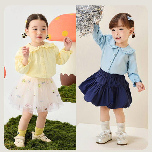 迷你巴拉女童长袖衬衫2025新品甜美百搭翻领全棉宝宝上衣 商品图2
