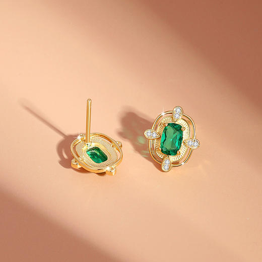 【预售5天】纯银925耳钉女小众设计轻奢款祖母绿锆石耳环耳饰E0092 商品图2
