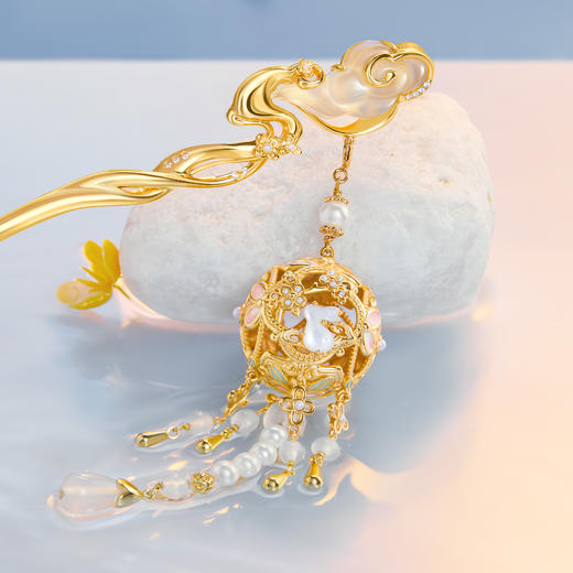 【故宫饰品】云间月兔流苏发簪新中式盘发古风文创七夕生日新婚礼物 商品图4