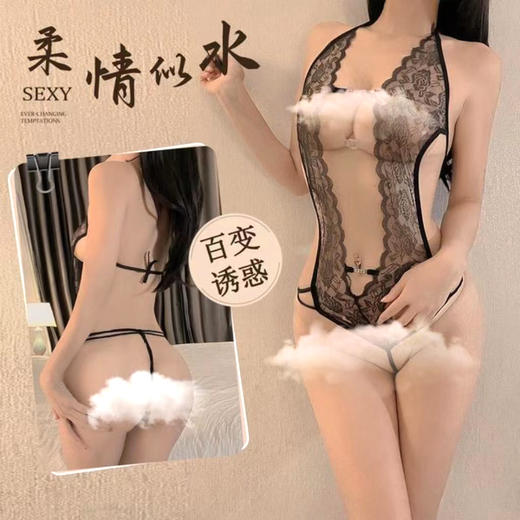 漫渺情趣内衣性感蕾丝深V挂脖连体内透明小胸激情透视免脱诱惑女 商品图6