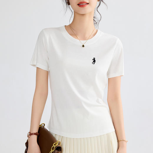 「自j」全新升级【铂金会员119/天猫159/差价40】(13326)洛诗琳天丝莱赛尔小马刺绣t恤2025夏季新款凉感百搭上衣女 商品图1