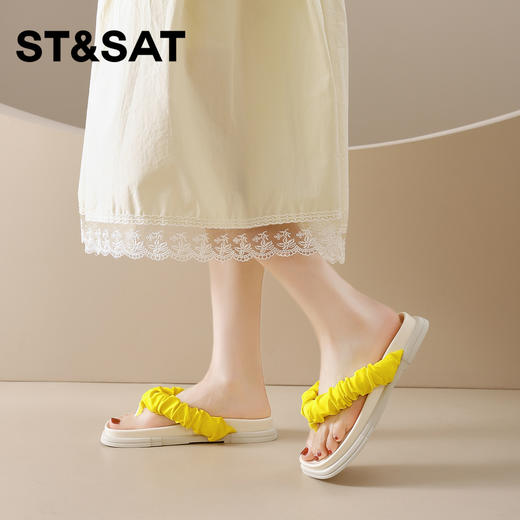 星期六多彩褶皱夹趾厚底拖鞋SSD2110T94 商品图6