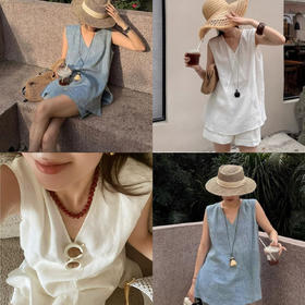 法式棉麻度假无袖慵懒风套装 | 松弛舒适 简洁干净 柔软清凉 自带肌理感