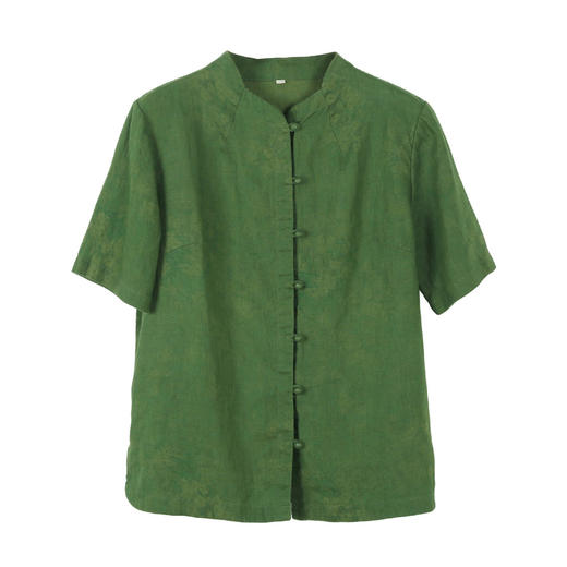 新中式2025夏款印花亚麻衬衫高端立领衬衣QM6440 商品图4