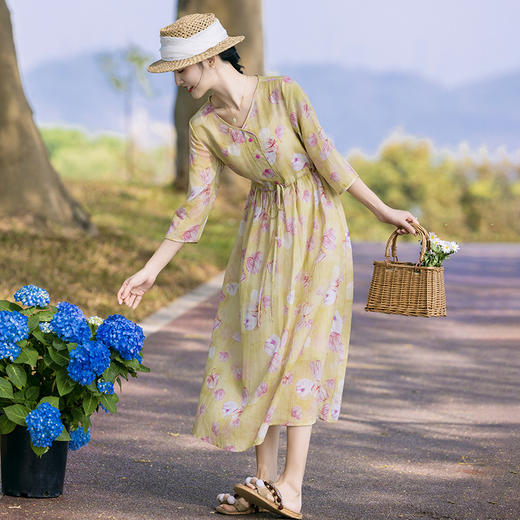 新中式印花苎麻连衣裙TT96155 商品图2