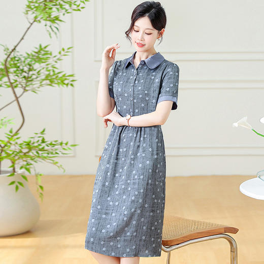 中长款圆点连衣裙，韩版时尚拼接中老年妈妈裙子QYM-KED65072 商品图1