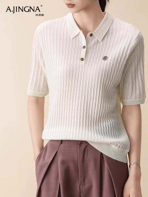 【复古纹理】阿菁娜法式POLO领绞花短袖毛衫F30Q302019 商品图1