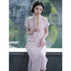 LSBB3901全开襟一片式粉色人丝提花旗袍2025年夏季复古国风曳地年轻款少女 商品缩略图1