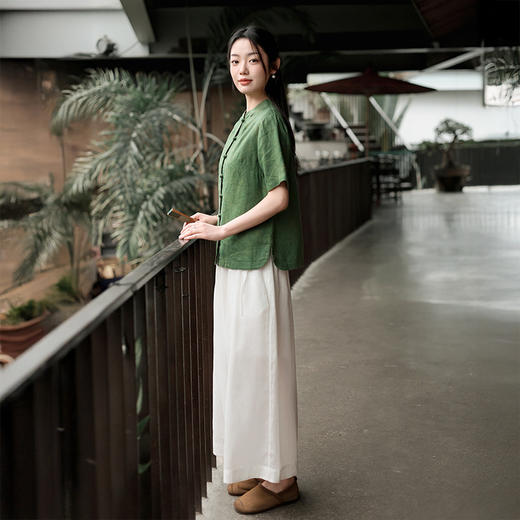 新中式2025夏款印花亚麻衬衫高端立领衬衣QM6440 商品图3