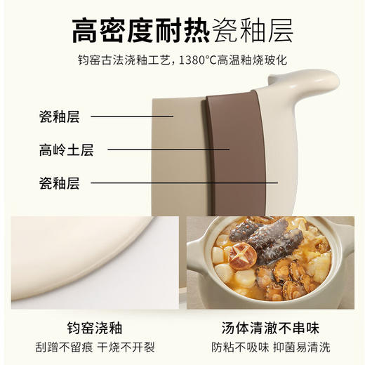 Velosan温仑山鹅卵石砂锅煲汤锅煎药砂锅燃气灶炖锅耐高温汤锅白境玫瑰4.5L-VE068 商品图5