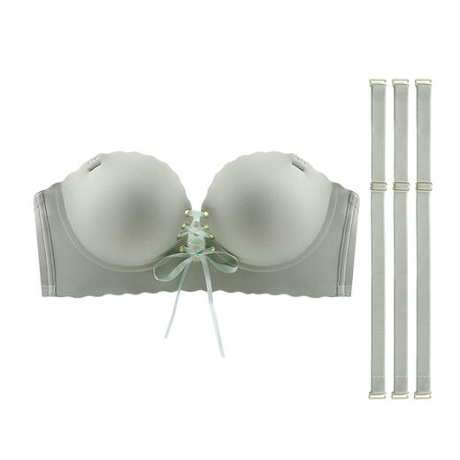 【舒适聚拢，稳固不掉！】前面绑绳设计 一拉立挺聚拢 拉B无肩带防滑加厚8Cm文胸 聚拢无钢圈8cm加厚 抹胸蹦迪不掉礼服专用-QB 商品图7