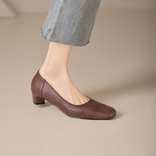 【预售5天】百搭好穿经典方头复古，简约浅口中跟单鞋MBJR&6945 商品图2