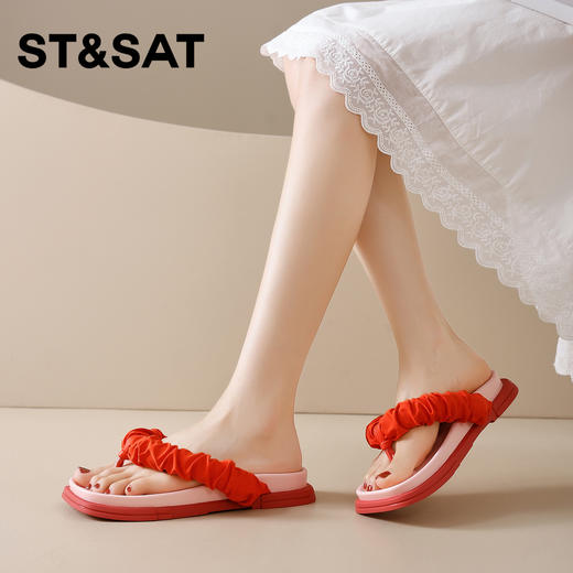 星期六多彩褶皱夹趾厚底拖鞋SSD2110T94 商品图4