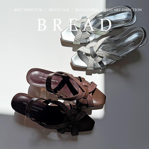 复古露趾5.5cm凉鞋女2025夏季新品鳗鱼皮方头时尚一脚蹬编制凉鞋 商品图2