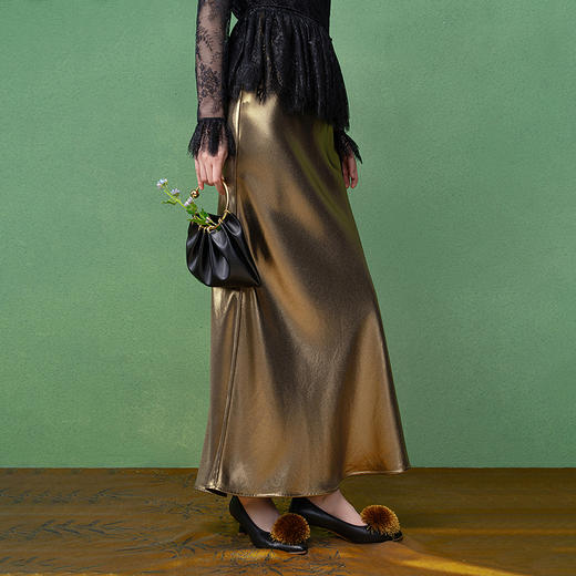 【林栖设计小店】生活在左金缎鱼尾半身裙高腰修身优雅2025秋季新款裙子女1953102 商品图2