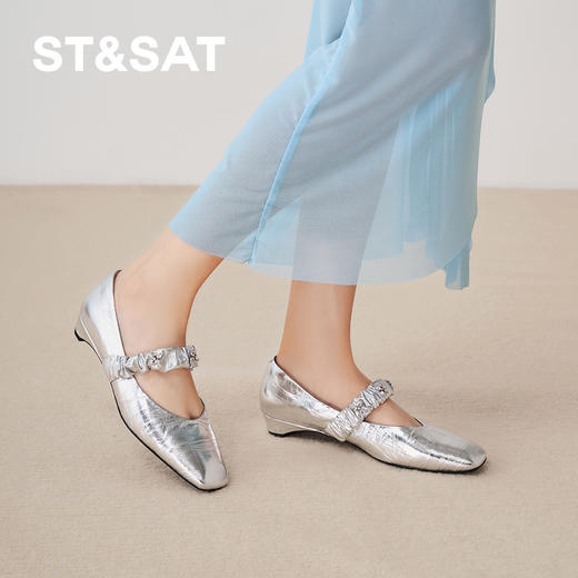 【金属风】星期六水钻褶皱搭扣方头玛丽珍SSD3111087 商品图5