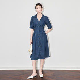 「高货wl」全新升级【铂金会员349/天猫469/差价120】(51757)洛诗琳优雅气质复古连衣裙2025夏季收腰V领莱赛尔牛仔裙女