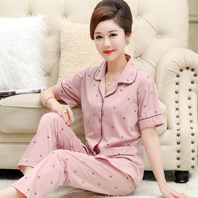 夏季中老年女士妈妈纯棉睡衣，短袖长裤老人家居服套装LJX-544