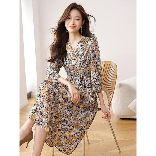 【预售3天】PY 法式V领收腰碎花长袖连衣裙 &8239 商品图2