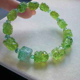 单圈貔貅绿碧玺手串