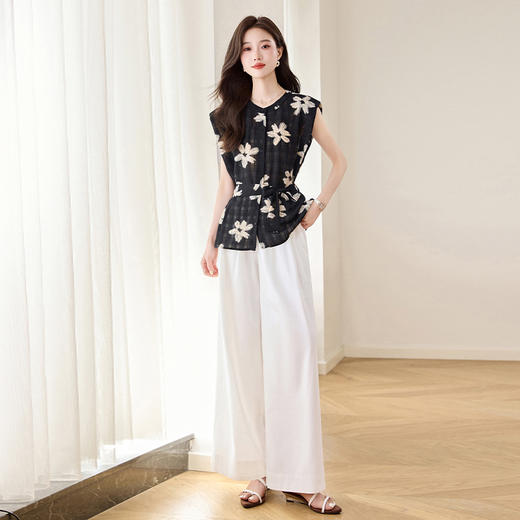休闲洋气减龄无袖上衣阔腿裤两件套YBER292 商品图1