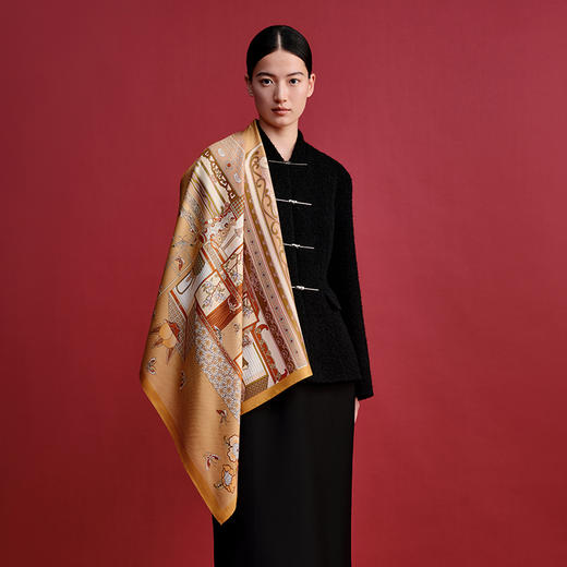 万事利“书香致远2”75厘米双面印花中方巾 商品图1