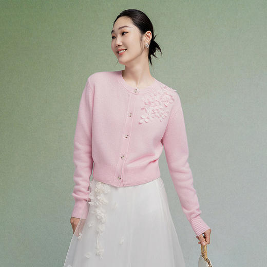 【林栖设计小店】【手工钉花】绵羊毛毛织开衫百搭2025秋季新款粉外套上衣毛衣女F1953241 商品图8