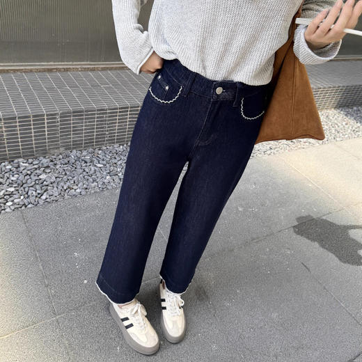 早秋必入神裤！烟管牛仔裤女2025新款高腰直筒宽松显瘦法棍九分裤！ 商品图3