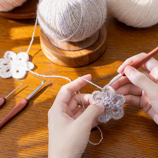 苏苏姐家血檀木柄钩针手工编织工具不锈钢毛衣钩材料包毛线团针 商品图3