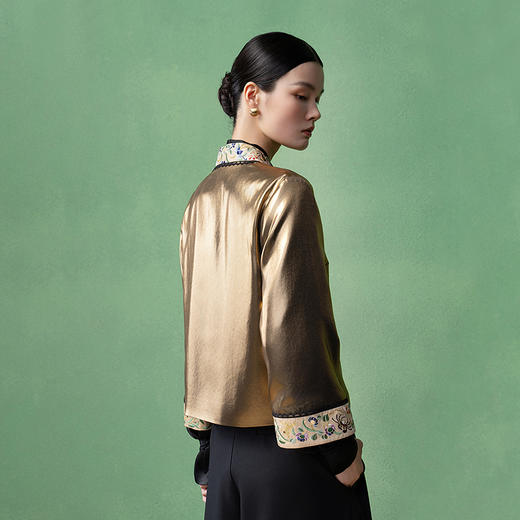 【林栖设计小店】生活在左金缎外套绣花对襟新中式2025秋季新品上衣女1953082 商品图3