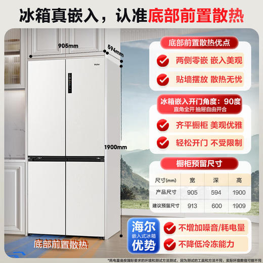 海尔（Haier）冰箱小红花516L 594mm专业超薄零嵌入式十字T型四开门电冰箱EPP除菌阻氧干湿 BCD-516WGHTDB9GPU1燕羽灰 商品图0