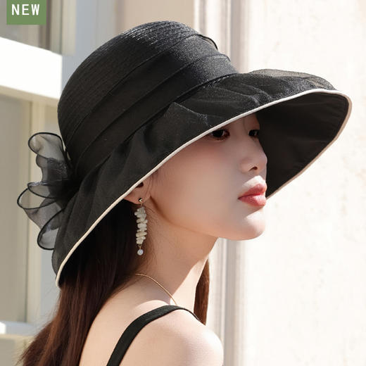 【预售3天】贵气优雅欧根纱防晒帽夏季女士户外防紫外线花朵遮阳帽妈妈太阳帽A17-1-3-M3394 商品图0