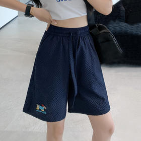 【YW】无忧购韩版泡泡纱显瘦细格小狗刺绣短裤H-1900（截单后3-5天发货）