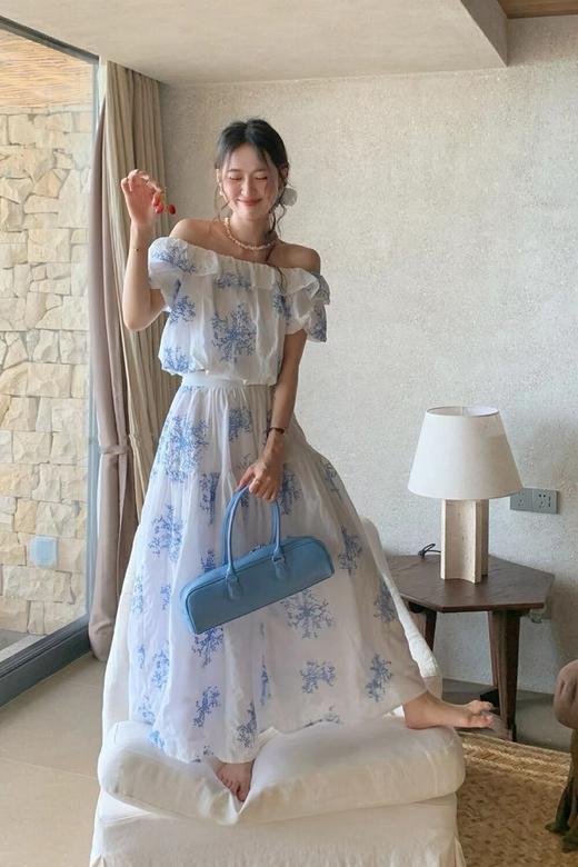 SUMMER & SAGE 优雅蓝色印花套装裙 20858 商品图0