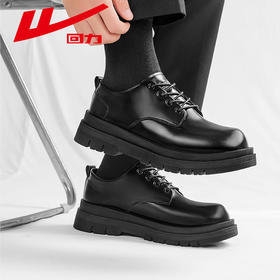 回力皮鞋男款夏商务正装休闲通勤马丁靴黑色大圆头工装厚底德比鞋WXP(WZ)-2636