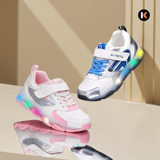 卡特兔童鞋女童运动鞋2025秋季休闲老爹鞋闪灯鞋防滑耐磨跑步鞋 商品图1