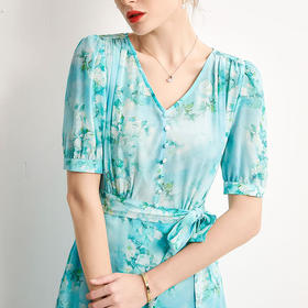 「高货kbnq」全新升级【铂金会员477/天猫639/差价162】(54256)洛诗琳气质真丝印花连衣裙2025夏季双绉蚕丝荷叶边裙子