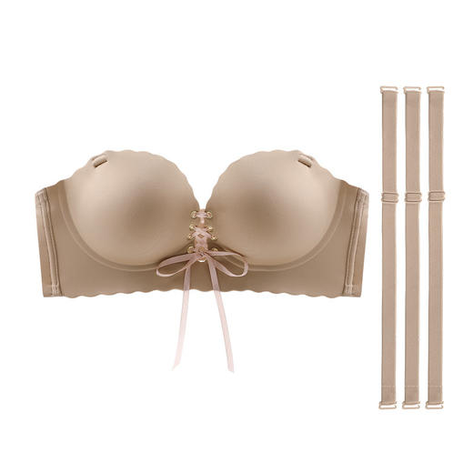 【舒适聚拢，稳固不掉！】前面绑绳设计 一拉立挺聚拢 拉B无肩带防滑加厚8Cm文胸 聚拢无钢圈8cm加厚 抹胸蹦迪不掉礼服专用-QB 商品图5