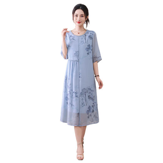 GYYays5336高端气质减龄夏季冰丝连衣裙女2025新款新中式国风妈妈印花长裙子 商品图4