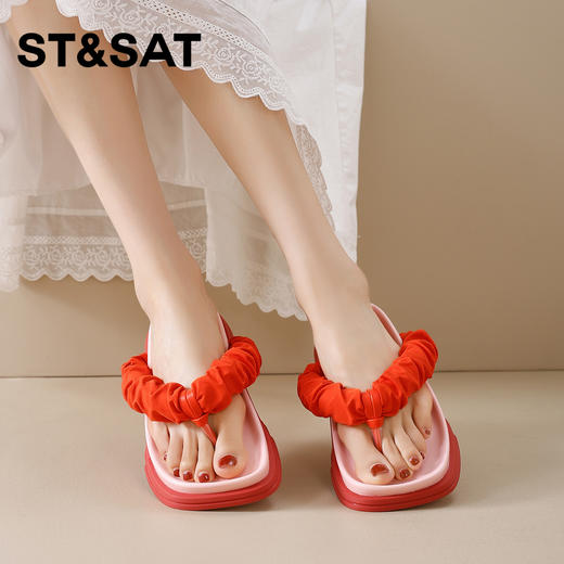 星期六多彩褶皱夹趾厚底拖鞋SSD2110T94 商品图5