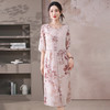 GYYays5336高端气质减龄夏季冰丝连衣裙女2025新款新中式国风妈妈印花长裙子 商品缩略图3
