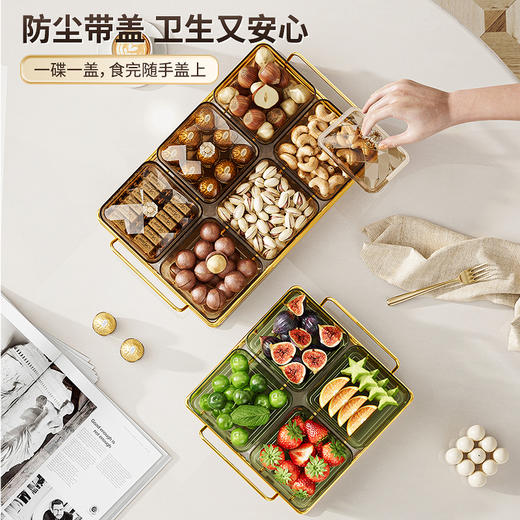 轻奢分格糖果盒透明防尘盖带托盘高颜值客厅塑料零食点心坚果盘盒 商品图2