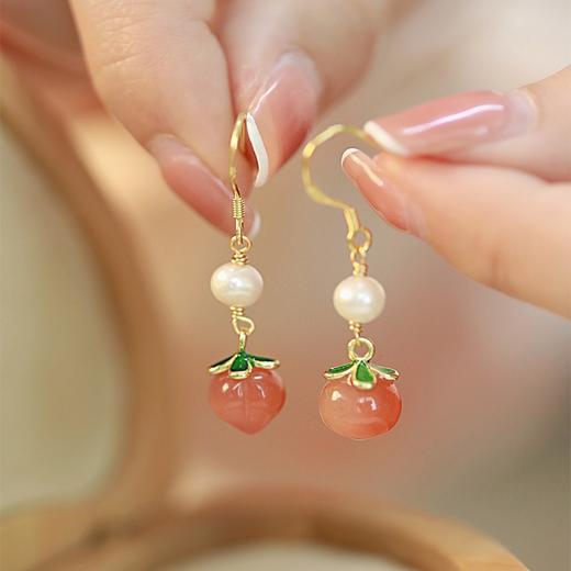 【预售3天】蜜桃硬糖天然红玛瑙桃子耳环珍珠耳饰AL679694136940 商品图2