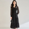 「高货sh」全新升级【铂金会员284/天猫379/差价95】(13914)洛诗琳秋季优雅气质收腰抽褶灯笼袖黑色雪纺长款连衣裙女sh13914 商品缩略图0