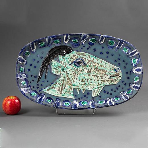 【已售】独角鹿西洋古董西班牙艺术巨匠毕加索与法国Madoura工坊合作出品限量装饰陶盘「Goat's Head in Profile (A.R. 145) 山羊头 145」 商品图1