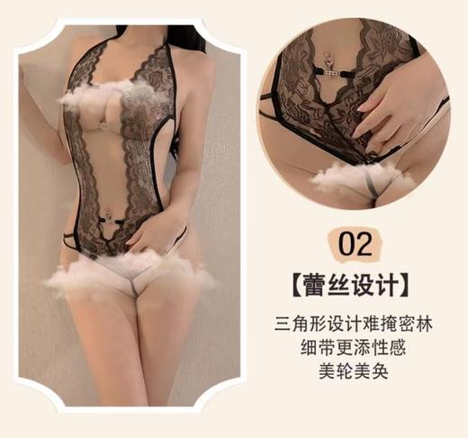 漫渺情趣内衣性感蕾丝深V挂脖连体内透明小胸激情透视免脱诱惑女 商品图7