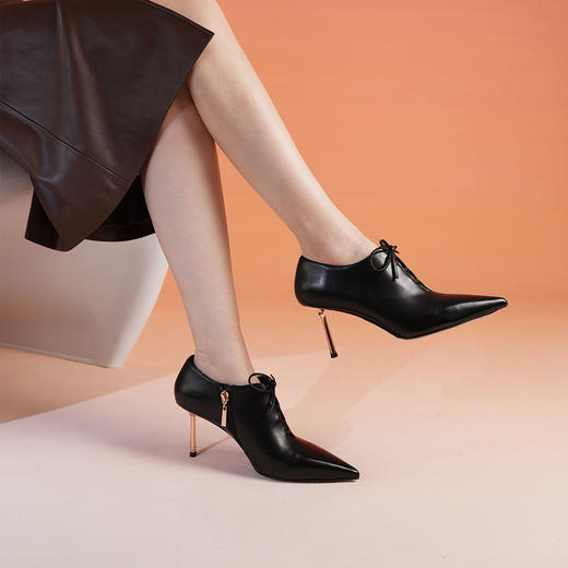 Westory2025年秋季镂空尖头高跟踝靴通勤百搭深口单鞋W25CM76651 商品图8