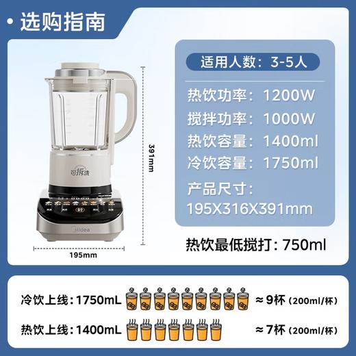 美的(Midea)(510621)破壁机家用1.75L无刷变频多肽浓浆多功能豆浆机果汁辅食机巴氏杀菌降噪轻音彩屏料理机BL1086双杯 商品图0
