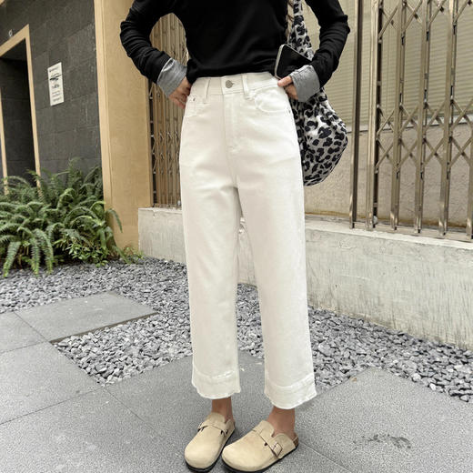 早秋必入神裤！烟管牛仔裤女2025新款高腰直筒宽松显瘦法棍九分裤！ 商品图2
